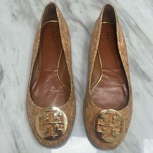 Tory Burch Brown Flats with Gold Logo